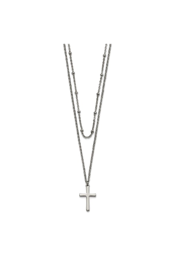 12mm Stainless Steel Polished Religious Faith Cross 2 Strand With 1 Inch Extension Necklace 18.25 Inch Strand Necklace f