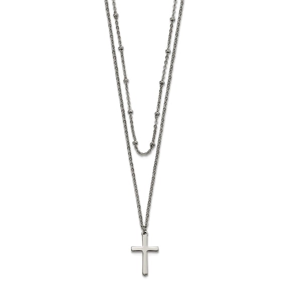12mm Stainless Steel Polished Religious Faith Cross 2 Strand With 1 Inch Extension Necklace 18.25 Inch Strand Necklace f