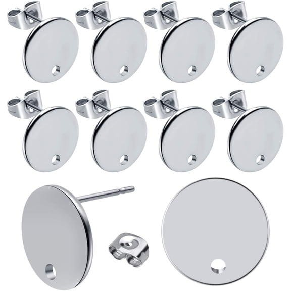 12mm Stud Earring Findings, 20pcs Stainless Steel Round Earring Studs Blank Earring Post with Loop and 20pcs Butterfly Earring Backs for Earring Making