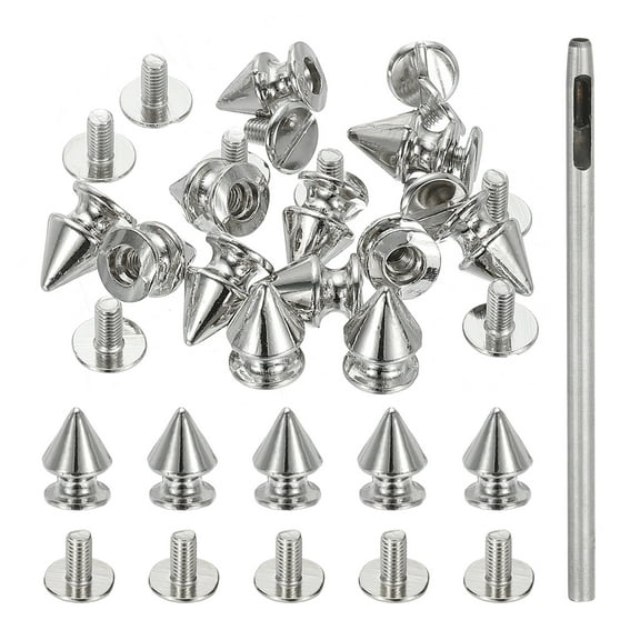 Uxcell 0.47'' Studs for Clothing 12 Sets Spikes for Clothes Studs and Spikes Leather Rivets Metal Cone Silver Tone