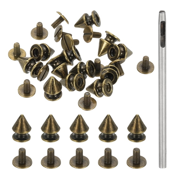 12mm Studs for Clothing, 24 Sets Spikes for Clothes Studs and Spikes Leather Rivets Metal Cone Punk Spikes Screw Posts for Leather Jacket, Dark Bronze