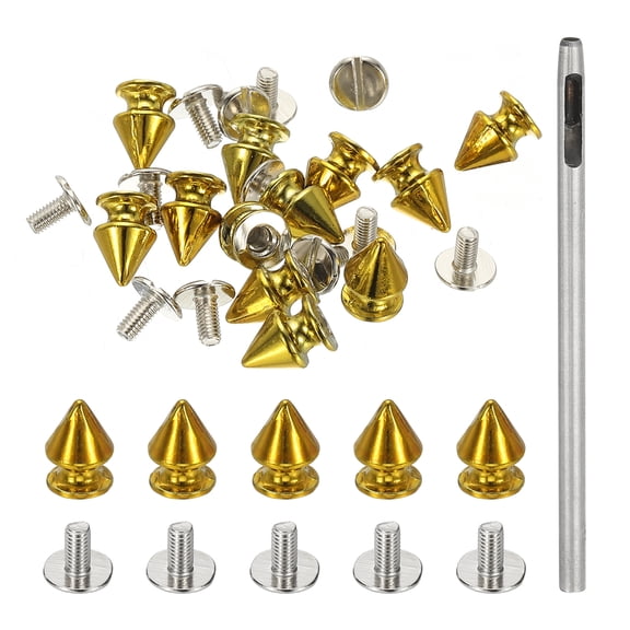 12mm Studs for Clothing, 24 Sets Spikes for Clothes Studs and Spikes Leather Rivets Metal Cone Punk Spikes Screw Posts for Leather Jacket, Dark Gold