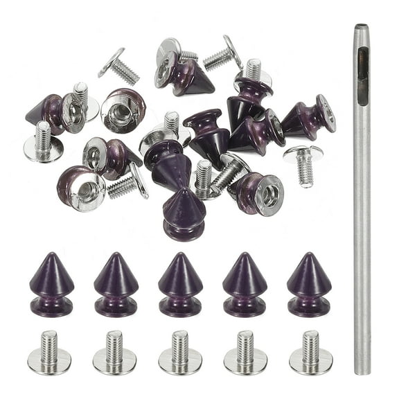 12mm Studs for Clothing, 24 Sets Spikes for Clothes Studs and Spikes Leather Rivets Metal Cone Punk Spikes Screw Posts for Leather Jacket, Purple