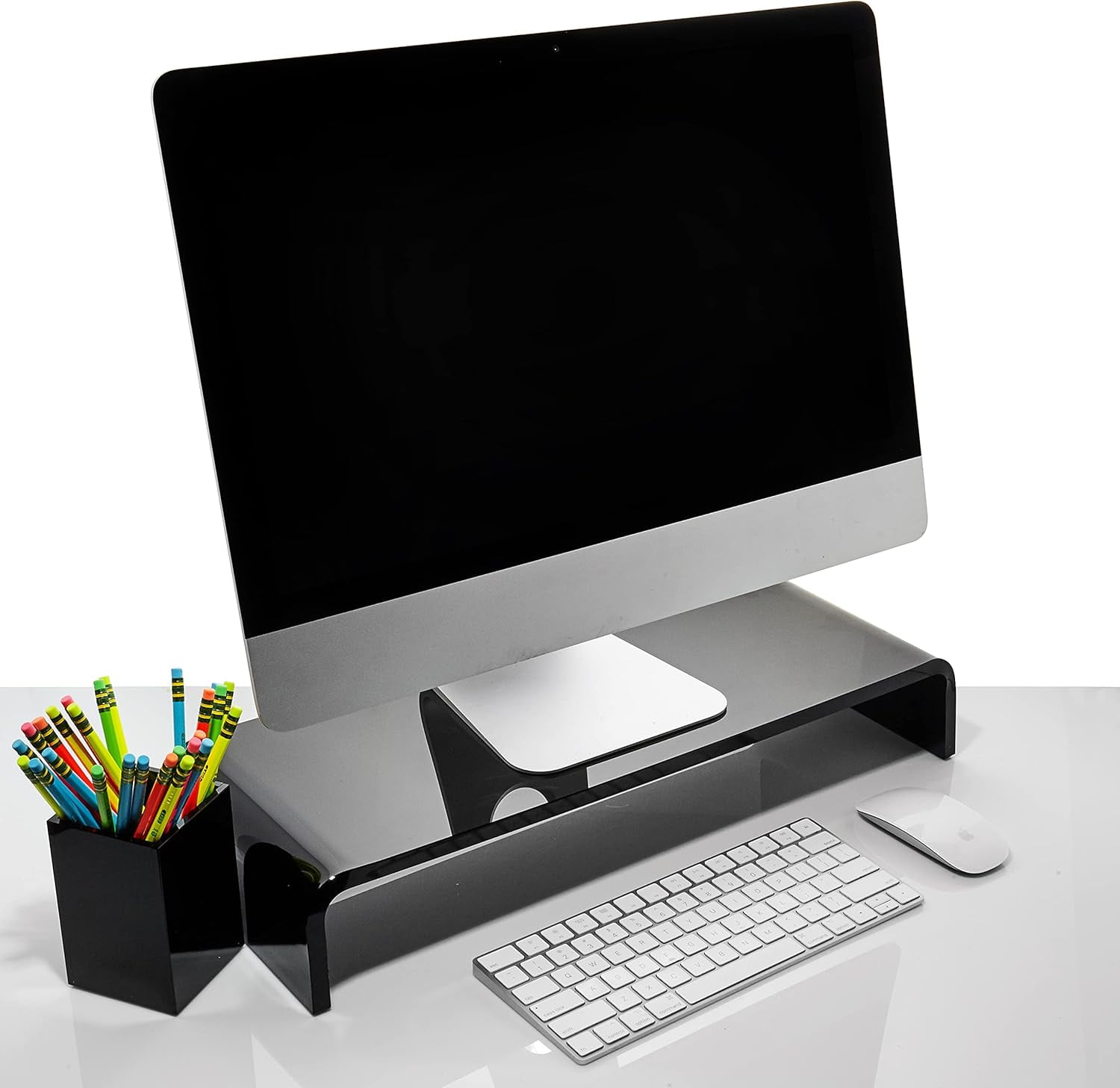 12mm Thick Clear Acrylic Monitor Stand with Matching Pen Holder, Laptop ...