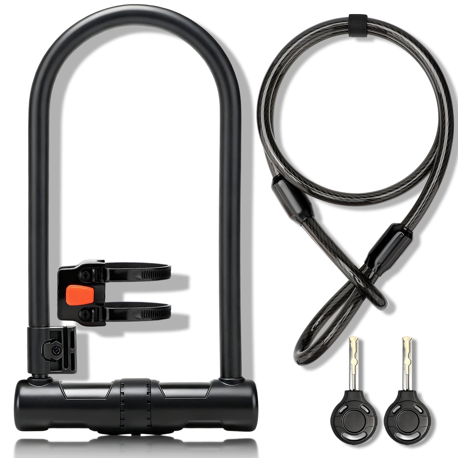 Apecyc 12mm U-Lock Bike Lock with 4ft Security Cable, Keyed Heavy Duty Bicycle Lock for Ebike Scooter and Motorcycle with Mounting Bracket