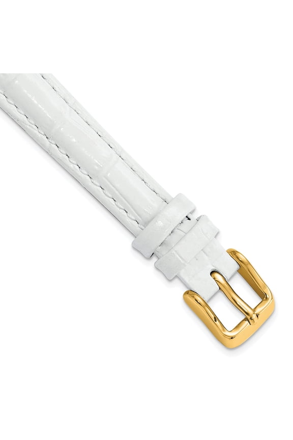 12mm White Crocodile Grain Chronograph Leather with Gold-tone Buckle 6.75 inch Watch Band