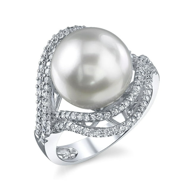 12mm White South Sea Cultured Pearl & Diamond Clara Ring in 18K Gold ...