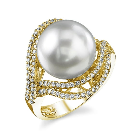 12mm White South Sea Cultured Pearl & Diamond Clara Ring in 18K Gold