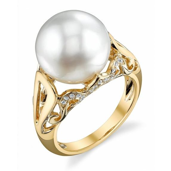 12mm White South Sea Cultured Pearl & Diamond Mona Ring in 18K Gold