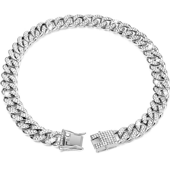 12mm Wide Diamond Cuban Collar Cat Puppy Collar Crystal Cuban Collar Cat Puppy Link Decoration Accessories