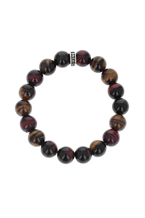 12mm red tiger eye plain beaded bracelet with logo ring