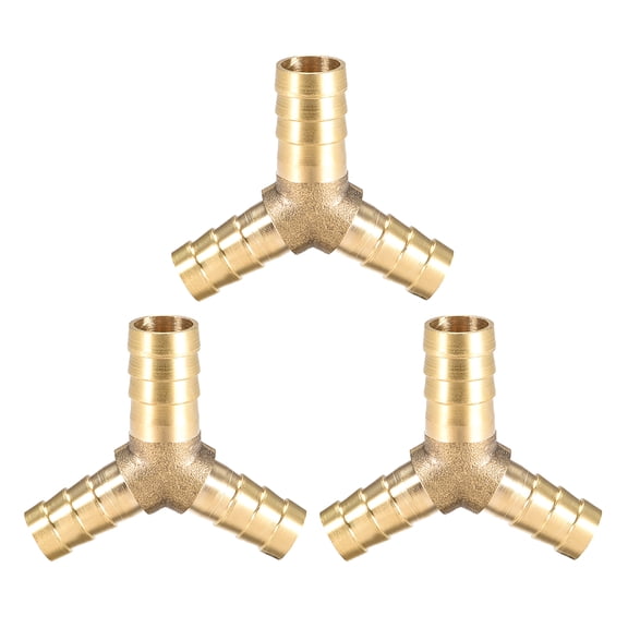 12mm x 10mm x 10mm Hose ID Brass Reducer Barb Fitting Y-Shaped 3 Way Tee Connector Adapter 3 pcs