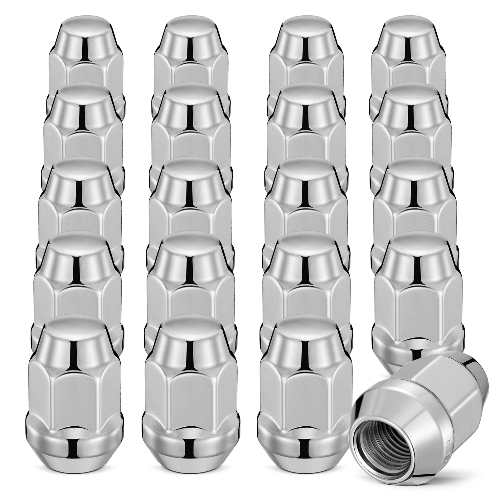 12mmx1.5 Wheel Lug Nuts,20pcs M12x1.5 Lug Nut Silver Chrome Closed End Cone Seat Bulge Acorn Lug Nuts 3/4 inch 19mm Hex 1.4 inch 35mm Tall Compatible with Ford Chevy Mazda Chrysler Dodge GMC