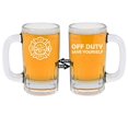 thumbnail image 1 of 12oz Beer Mug Stein Glass 2 Sided Firefighter Maltese Cross Off Duty Save Yourself Funny, 1 of 1