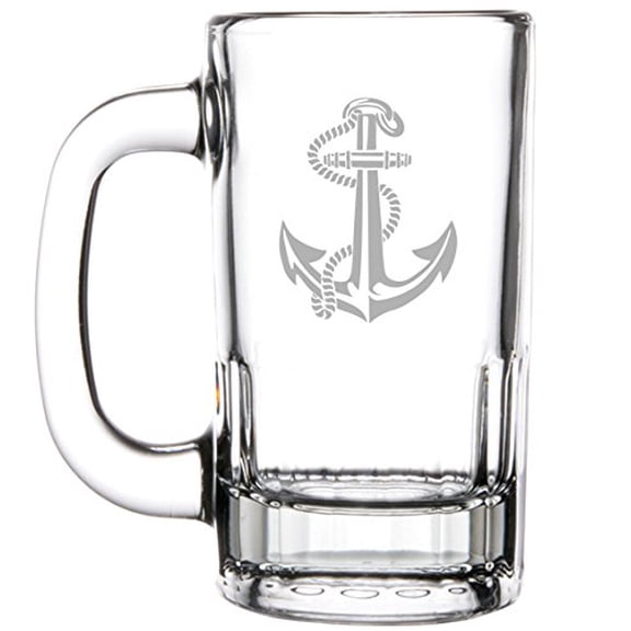 12oz Beer Mug Stein Glass Anchor with Rope