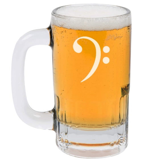 12oz Beer Mug Stein Glass Bass Clef