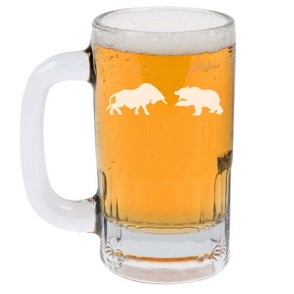 12oz Beer Mug Stein Glass Bull Vs Bear Stock Market Day Trader