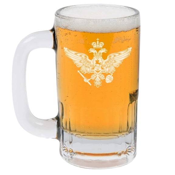 12oz Beer Mug Stein Glass Coat Of Arms Of Russia Russian Eagle