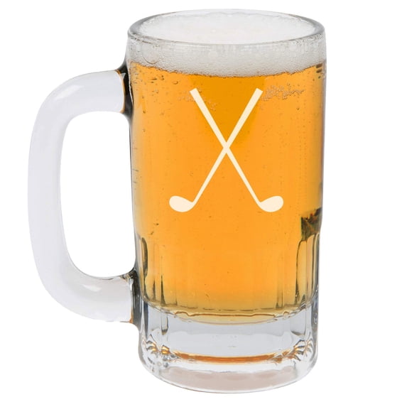 12oz Beer Mug Stein Glass Crossed Golf Clubs