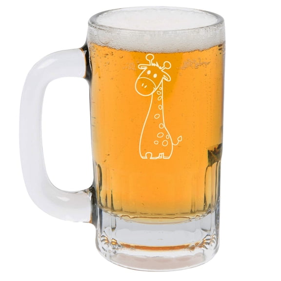 12oz Beer Mug Stein Glass Cute Giraffe