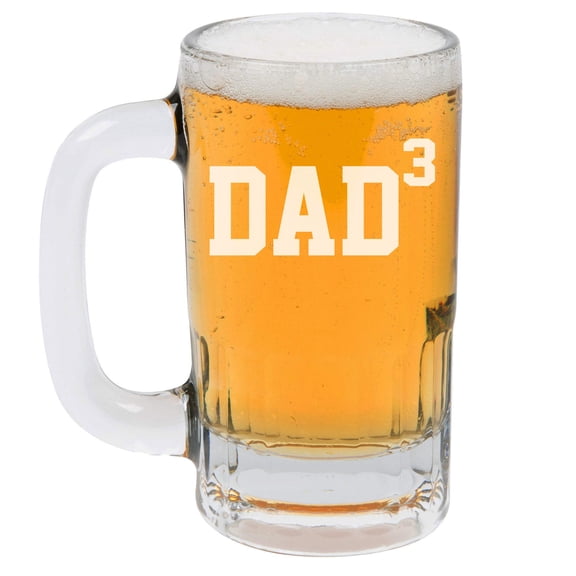 12oz Beer Mug Stein Glass DAD x3 Cubed Father of 3