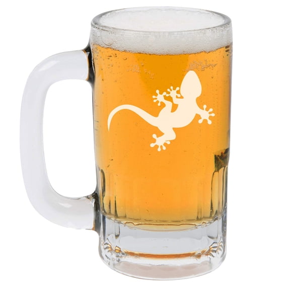 12oz Beer Mug Stein Glass Gecko Lizard
