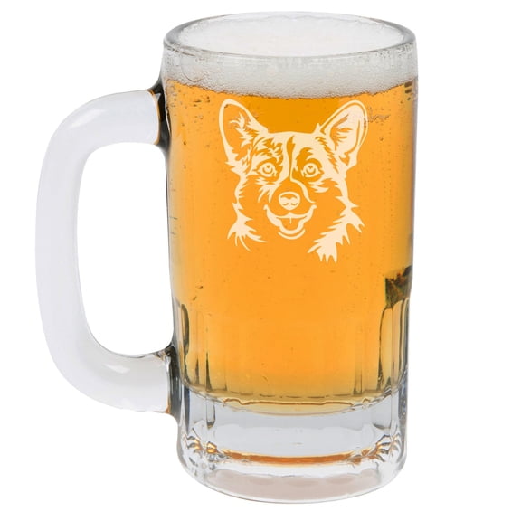 12oz Beer Mug Stein Glass Gift Corgi Face