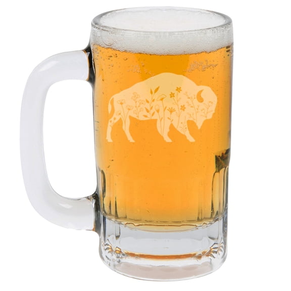 12oz Beer Mug Stein Glass Gift Floral Buffalo