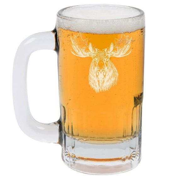 12oz Beer Mug Stein Glass Gift Moose Head