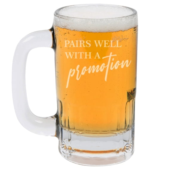 12oz Beer Mug Stein Glass Gift Pairs Well With A Promotion New Job