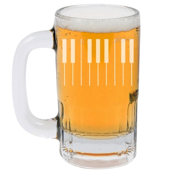 12oz Beer Mug Stein Glass Gift Piano Keyboard