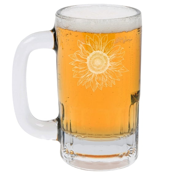 12oz Beer Mug Stein Glass Gift Sunflower