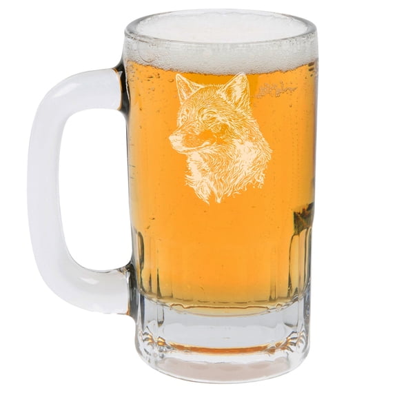 12oz Beer Mug Stein Glass Gift Wolf Head