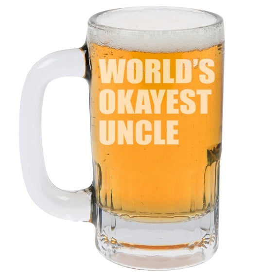12oz Beer Mug Stein Glass Gift World's Okayest Uncle Funny For Uncle
