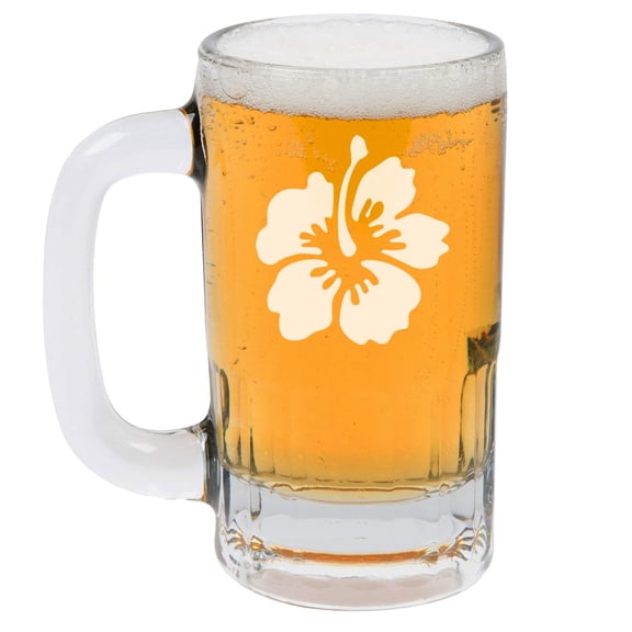 12oz Beer Mug Stein Glass Hibiscus Flower