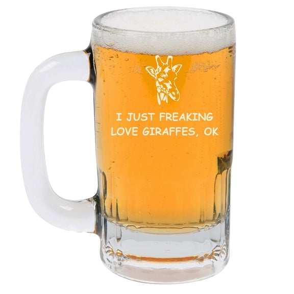 12oz Beer Mug Stein Glass I Just Freaking Love Giraffes Funny
