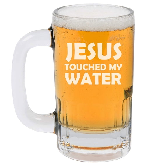 12oz Beer Mug Stein Glass Jesus Touched My Water Funny