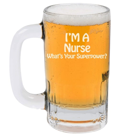 12oz Beer Mug Stein Glass Nurse Super Power
