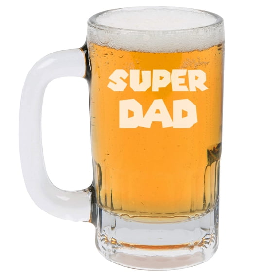 12oz Beer Mug Stein Glass Super Dad Father