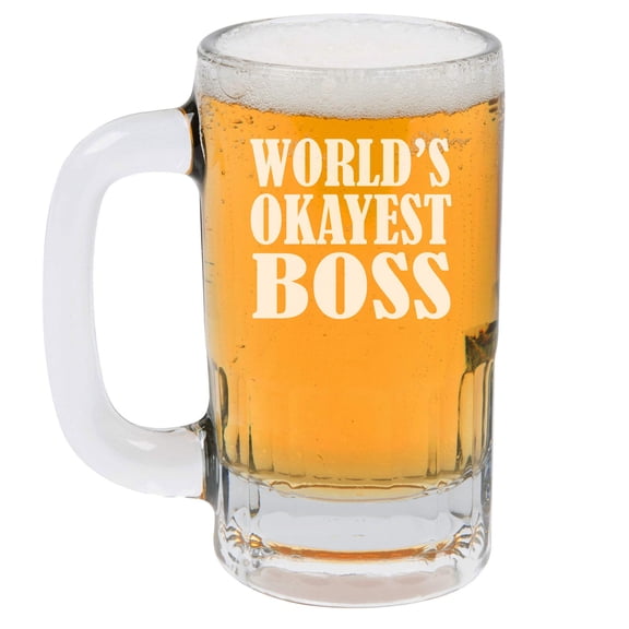 12oz Beer Mug Stein Glass World's Okayest Boss