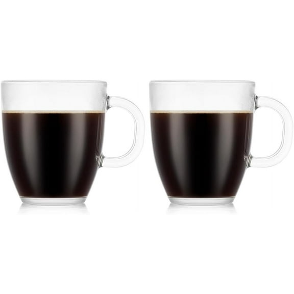 12oz Bistro Coffee Mug Single-Wall Tempered Glass, 2 Pack, Clear | Single-Wall