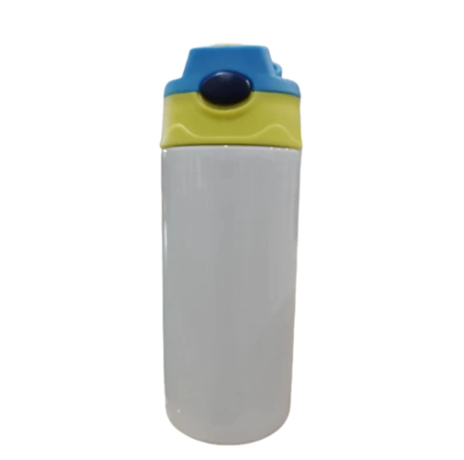 12 oz. Kids Stainless Steel Sublimation Water Bottle Blank - White w/ Blue  & Yellow Cap