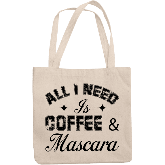 12oz Canvas Tote Bag - All I Need Is Coffee & Mascara, Lash Enthusiast Caffeine Lover Quote - Beauty Themed Merch for Makeup Artist or Cosmetologist, Gift for Makeup Lovers & Beauticians