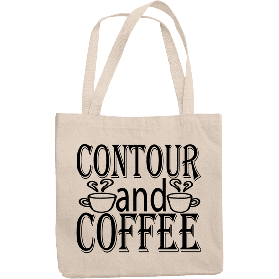 12oz Canvas Tote Bag - Contour and Coffee, Caffeine Lover Cosmetics Enthusiast Quote - Beauty Themed Merch for Makeup Artist or Cosmetologist, Gift for Makeup Lovers & Beauticians