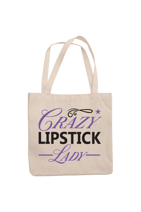 12oz Canvas Tote Bag - Crazy Lipstick Lady, Name or Title for a Woman Who Loves Lipsticks - Beauty Themed Merch for Makeup Artist or Cosmetologist, Gift for Makeup Lovers & Beauticians