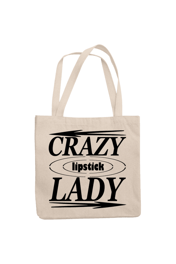 12oz Canvas Tote Bag - Crazy Lipstick Lady, Title for Women or Girls Who Love Lipsticks - Beauty Themed Merch for Makeup Artist or Cosmetologist, Gift for Makeup Lovers & Beauticians