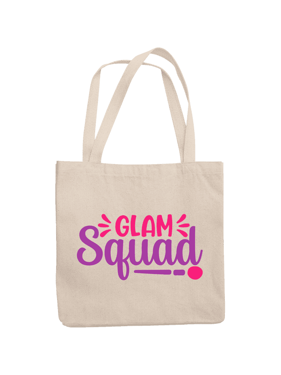 12oz Canvas Tote Bag - Girly Glam Squad - Beauty Themed Merch for Makeup Artist or Cosmetologist, Gift for Makeup Lovers & Beauticians
