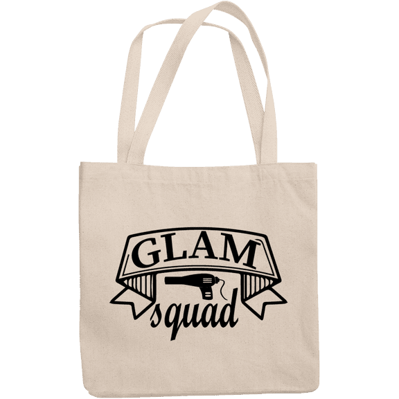 12oz Canvas Tote Bag - Glam Squad with Hair Dryer Design - Beauty Themed Merch for Makeup Artist or Cosmetologist, Gift for Makeup Lovers & Beauticians