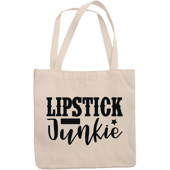 12oz Canvas Tote Bag - Lipstick Junkie, Title for Lipstick Lovers - Beauty Themed Merch for Makeup Artist or Cosmetologist, Gift for Makeup Lovers & Beauticians
