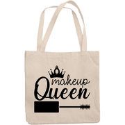 12oz Canvas Tote Bag - Makeup Queen with Mascara Applicator & Crown Design - Beauty Themed Merch for Makeup Artist or Cosmetologist, Gift for Makeup Lovers & Beauticians